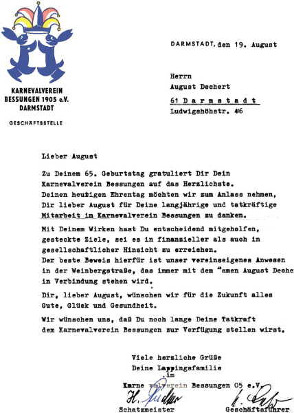 August Dechert beim Karneval Bessungen mit Joseph Offenbach