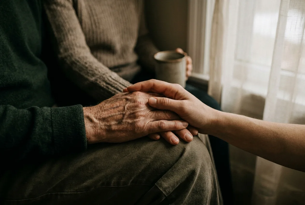 Vorsorge entlastet die Angehörigen – eine Hand hält behutsam die eines älteren Menschen